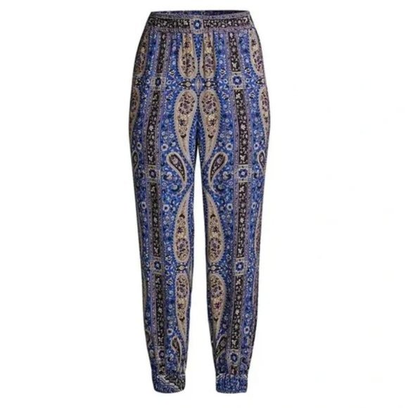 NWT Kobi Halperin Tristin Azure Multicolor Paisley Print Harem Jogger Pants XXL - Picture 1 of 9
